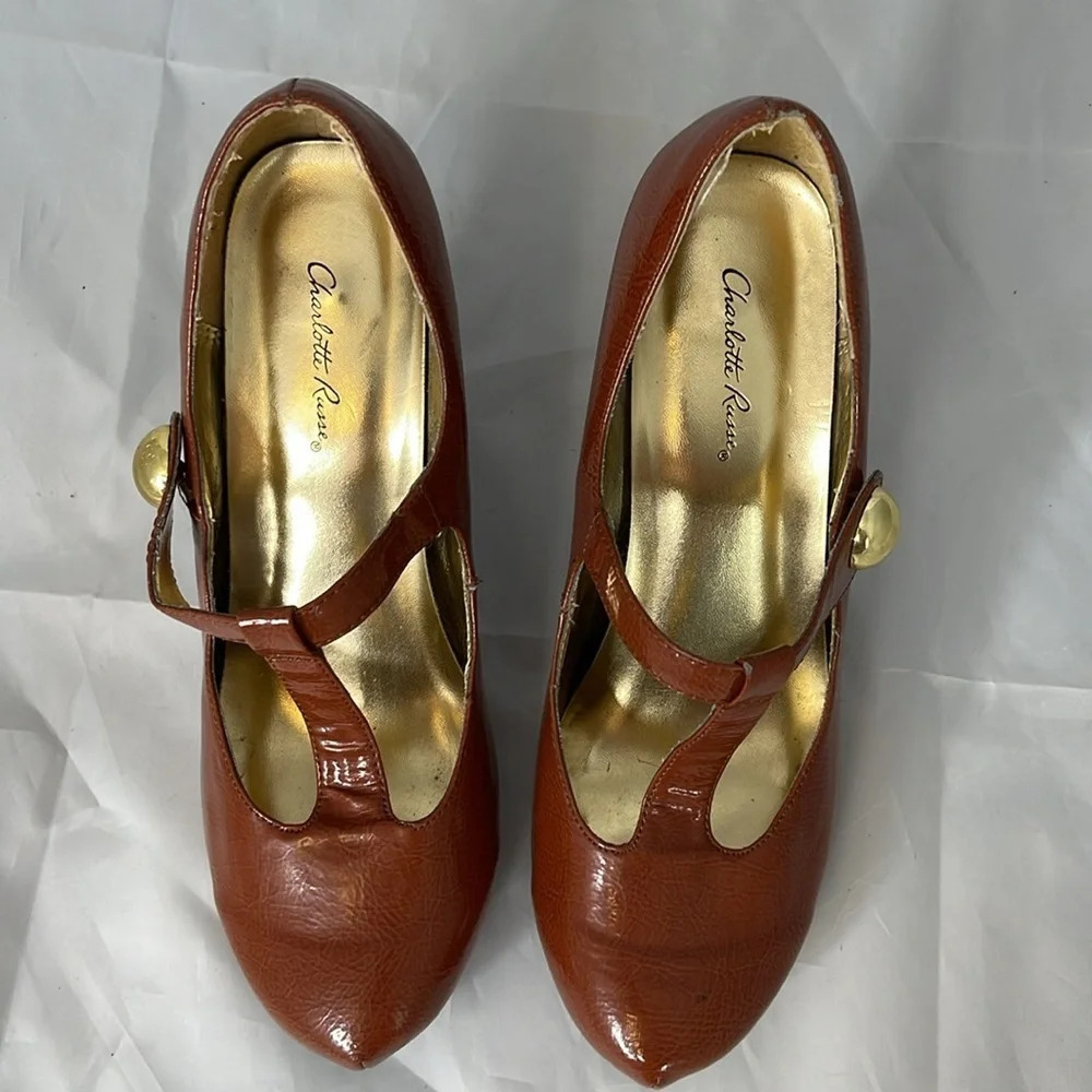 CHARLOTTE RUSSE Ashley Rusty Brown T-Strap Platform Pumps Shoes Heels Size 8 - Picture 7 of 14